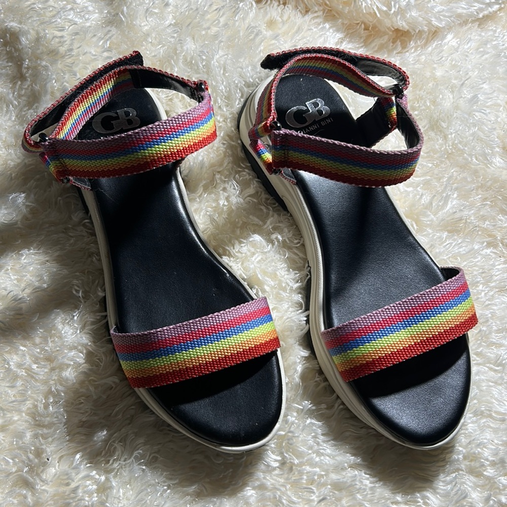 Gianni Bini sport wedge sandals, rainbow mesh straps